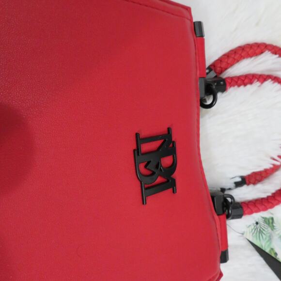 Badgley Mischka Red Handbag Crossbody Purse Sleek Finish Braided Handles - Picture 2 of 5